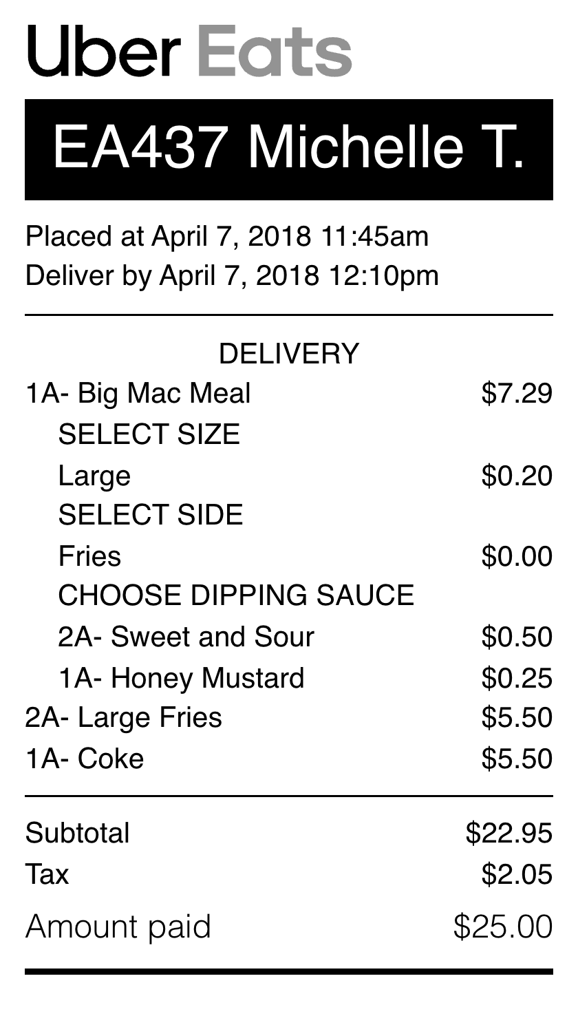 Uber Eats receipt